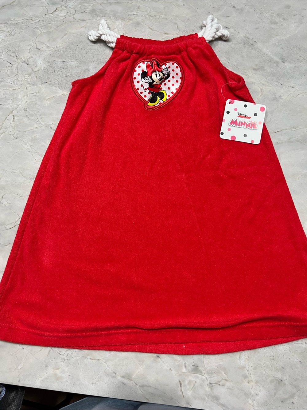 Disney Red Minnie Terry Knit Dress with Heart Patch